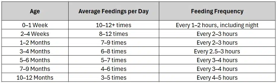 Baby Feeding Chart: Birth to 12 Months
